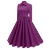 ODIZLI Women's Purple 3/4 Puff Sleeve Tie Neck Swing Dress 1950s Retro Midi Dress 50s Dresses for Women Cocktail Evening Garden Tea Party Dress 2XL view 2