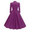 ODIZLI Women's Purple 3/4 Puff Sleeve Tie Neck Swing Dress 1950s Retro Midi Dress 50s Dresses for Women Cocktail Evening Garden Tea Party Dress 2XL view 3