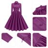 ODIZLI Women's Purple 3/4 Puff Sleeve Tie Neck Swing Dress 1950s Retro Midi Dress 50s Dresses for Women Cocktail Evening Garden Tea Party Dress 2XL view 4