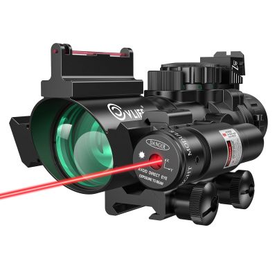 CVLIFE 4x32 Prism Scope Red & Green & Blue Illuminated BDC Reticle Scope with Fiber Optic Sight & IIIA/2MW Red Laser Sight