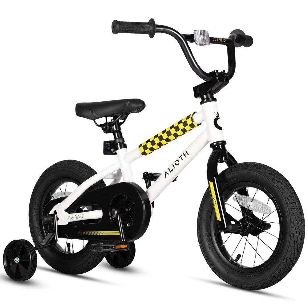 vollsch 12 Inch BMX Style Kids Bike Toddlers Bicycle with Training Wheels for 2-8 Years Old Boys Girls Coaster Brake, White
