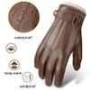 AZYOUNG Winter Men's Sports and Leisure Warm Gloves Made of Genuine Leather with Thick Velvet and Fashionable Sheepskin Gloves (Brown, Large) view 4