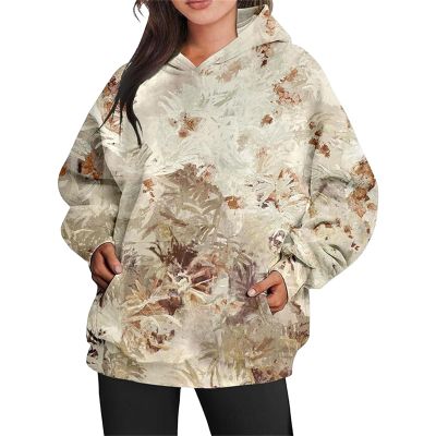 Women's Camo Hoodie Maple Leaf Print Oversized Hooded Sweatshirt