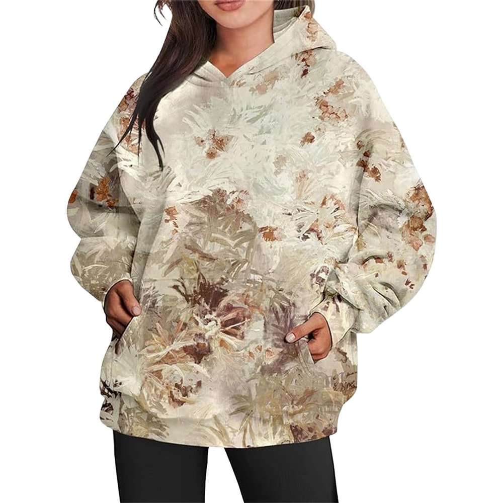 Women's Camo Hoodie Maple Leaf Print Oversized Hooded Sweatshirt