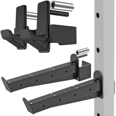 Kipika J-Hooks and Safety Spotter Arms for 3" x 3" Power Racks with 5/8" or 1" Hole - Heavy Duty Barbell Holders and Catches with Rubber Pads - Power Rack Attachments for Squat, Bench Press and More