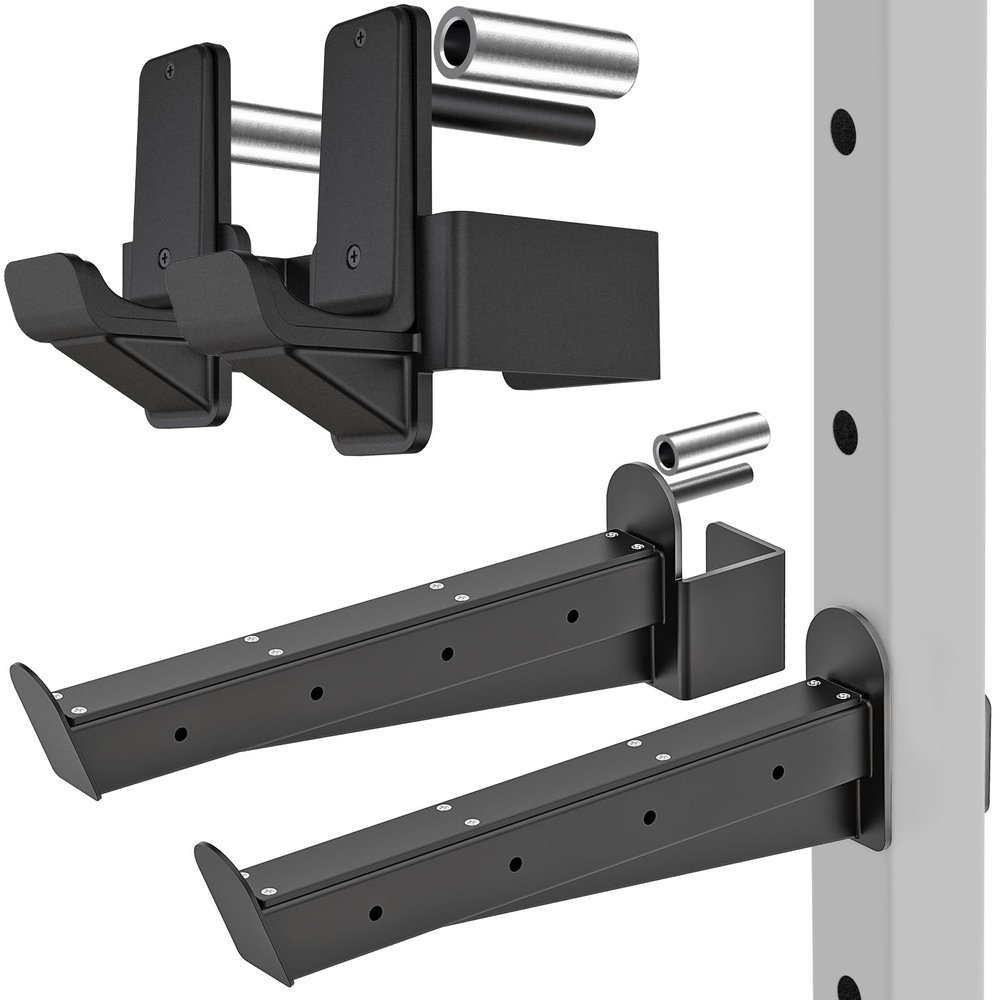 Kipika J-Hooks and Safety Spotter Arms for 3" x 3" Power Racks with 5/8" or 1" Hole - Heavy Duty Barbell Holders and Catches with Rubber Pads - Power Rack Attachments for Squat, Bench Press and More