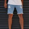Men's Drawstring Elastic Waist Ripped Denim Shorts Raw Hem Frayed Jean Shorts Classic Fit Distressed Shorts Jeans (Light Blue,Small) view 3