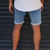 Men's Drawstring Elastic Waist Ripped Denim Shorts Raw Hem Frayed Jean Shorts Classic Fit Distressed Shorts Jeans (Light Blue,Small) view 4