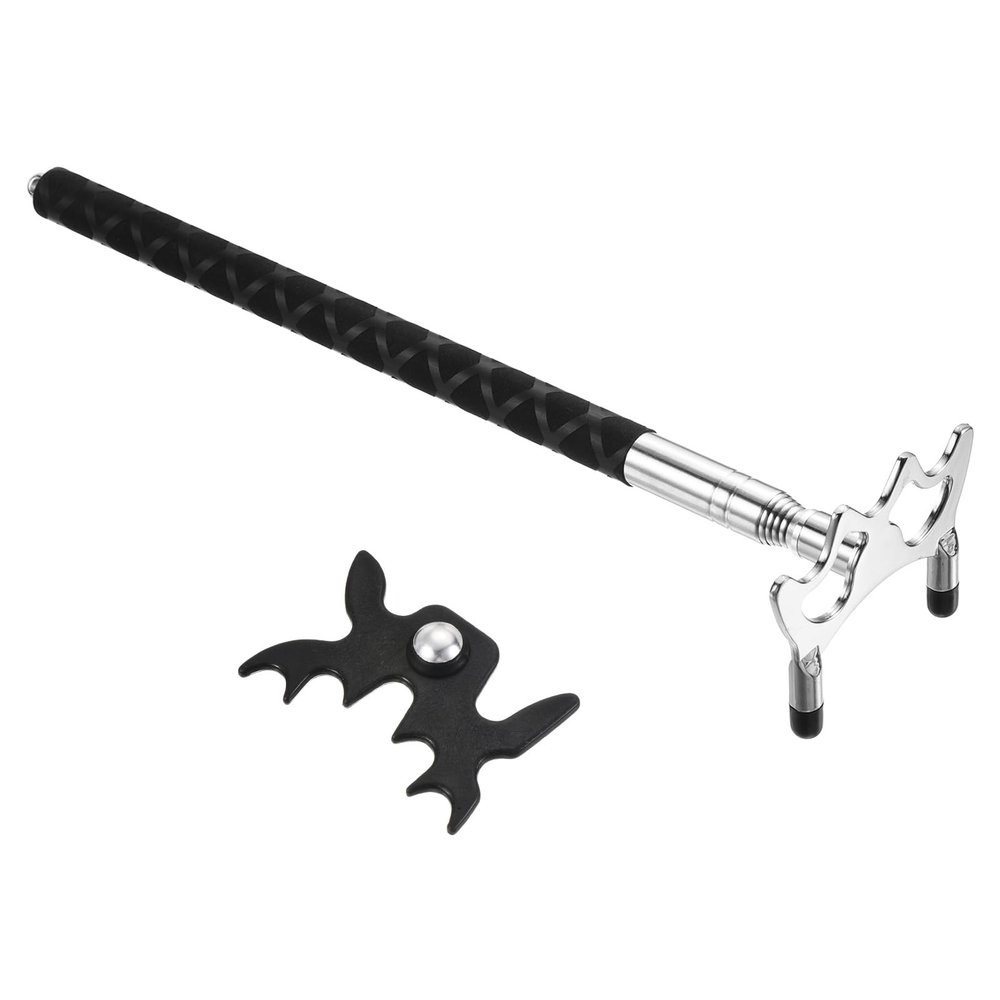 PATIKIL Retractable Billiards Cue Stick Bridge, Silicone Pool Cue Accessory with Removable Metal Low Bridge Head for Pool Table Competition, Silver/Black