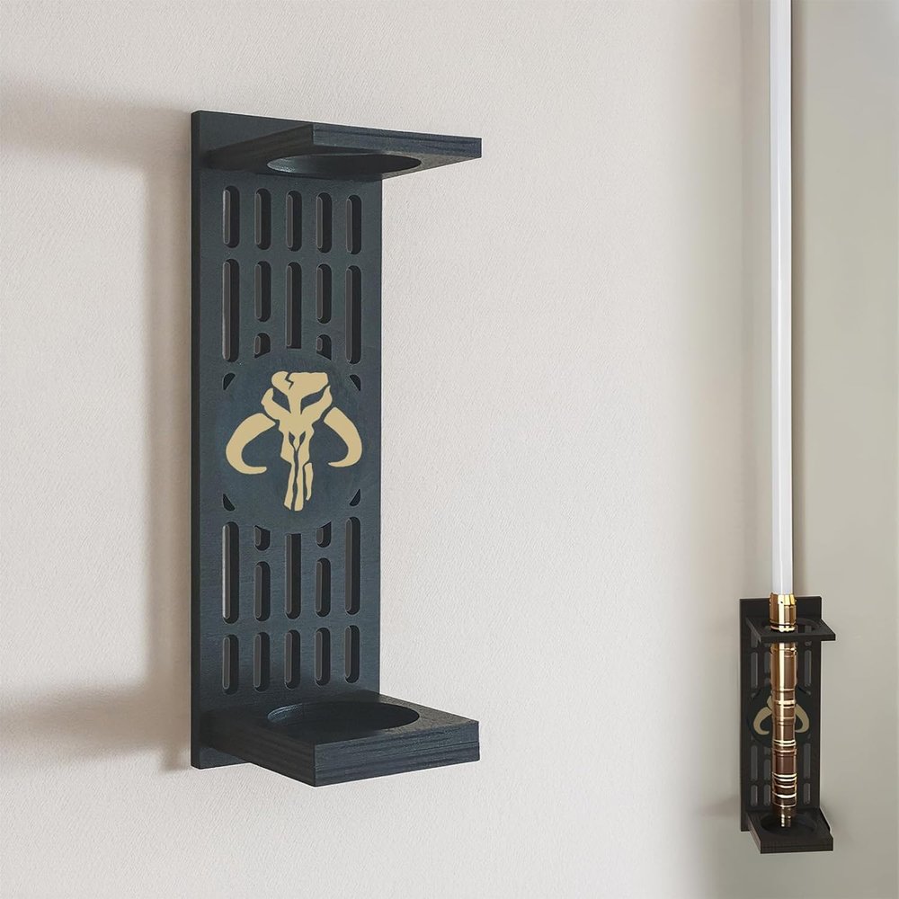 Lightsaber Wall Mount with Pattern, Wooden Lightsaber Stand for Lightsaber Display, Vertical Lightsaber Wall Mount Holder for Most Lightsaber Displays, Gift for Lightsaber Collectors (04)