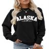 Pifnxtamy Sweatshirts for Women Alaska Letter Graphic Tees Retro Mountain Shirt Crewneck Sweater Long Sleeve Pullover Black view 1