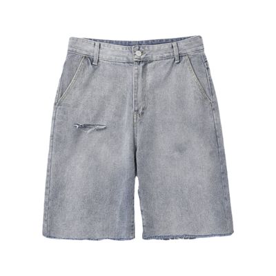 Men's Loose Straight Thin Hole Denim Shorts Comfort Raw Hem Frayed Jean Short Ripped Distressed Vintage Shorts Jean (Blue,Medium)