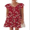 nclook Women's Summer Casual Ruffled Sleeve Dress with Pockets Sweet & Cute V-Neck Mini Dress Burgundy Floral view 1