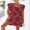 nclook Women's Summer Casual Ruffled Sleeve Dress with Pockets Sweet & Cute V-Neck Mini Dress Burgundy Floral view 2
