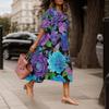 Akivide Women Casual Boho Floral Print Maxi Dress Summer Half Puff Sleeve Crewneck Tiered Swing Flowy Beach Loose Tshirt Long Dress Plus Size 2024 view 2