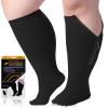 Oxzawg Zipper Plus Size Compression Socks for Women Men Wide Calf, 15 mmHg Knee High Graduated Support for Circulation view 1