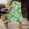 Akivide Women Casual Boho Floral Print Maxi Dress Summer Half Puff Sleeve Crewneck Tiered Swing Flowy Beach Loose Tshirt Long Dress Plus Size 2024 view 2