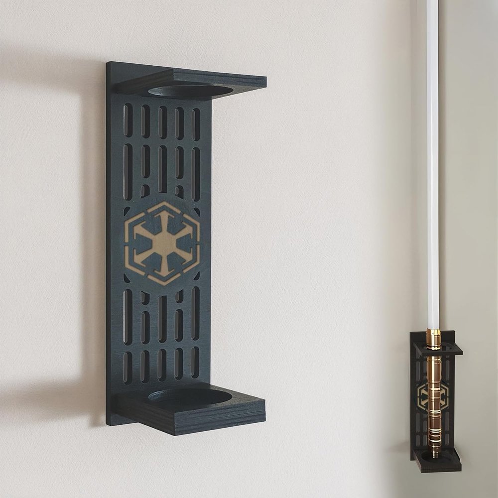 Lightsaber Wall Mount with Pattern, Wooden Lightsaber Stand for Lightsaber Display, Vertical Lightsaber Wall Mount Holder for Most Lightsaber Displays, Gift for Lightsaber Collectors (05)