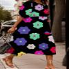 Akivide Women Casual Boho Floral Print Maxi Dress Summer Half Puff Sleeve Crewneck Tiered Swing Flowy Beach Loose Tshirt Long Dress Plus Size 2024 view 2