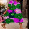 Akivide Women Casual Boho Floral Print Maxi Dress Summer Half Puff Sleeve Crewneck Tiered Swing Flowy Beach Loose Tshirt Long Dress Plus Size 2024 view 2