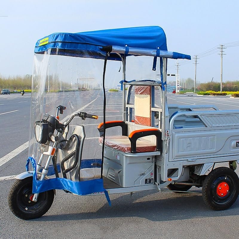 DEOPXF Adult Tricycle Cover Outdoor Waterproof Electric Tricycle Awning Sanbengzi Canvas Rain Cover Sturdy Frame Windproof Applicable to All Seasons(Blue,39.4in)