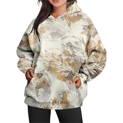 Women's Camo Hoodie Maple Leaf Print Oversized Hooded Sweatshirt