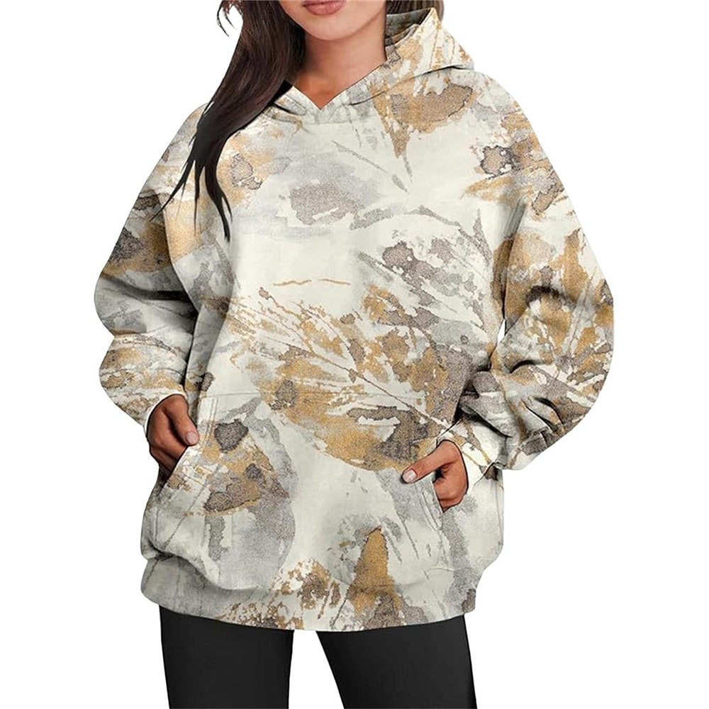 Women's Camo Hoodie Maple Leaf Print Oversized Hooded Sweatshirt