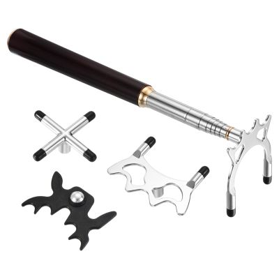 PATIKIL Retractable Billiards Cue Stick Bridge, Wooden Pool Cue Accessory with Removable Metal Low/High/Cross Bridge Head for Pool Table Competition, Silver/Black