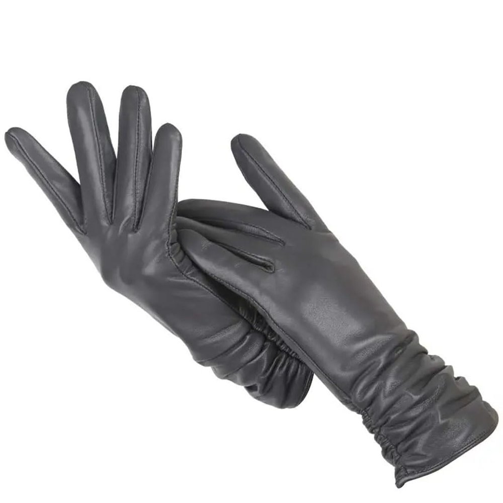 Classic Pleated Leather Gloves Women Color Genuine Leather Winter Gloves