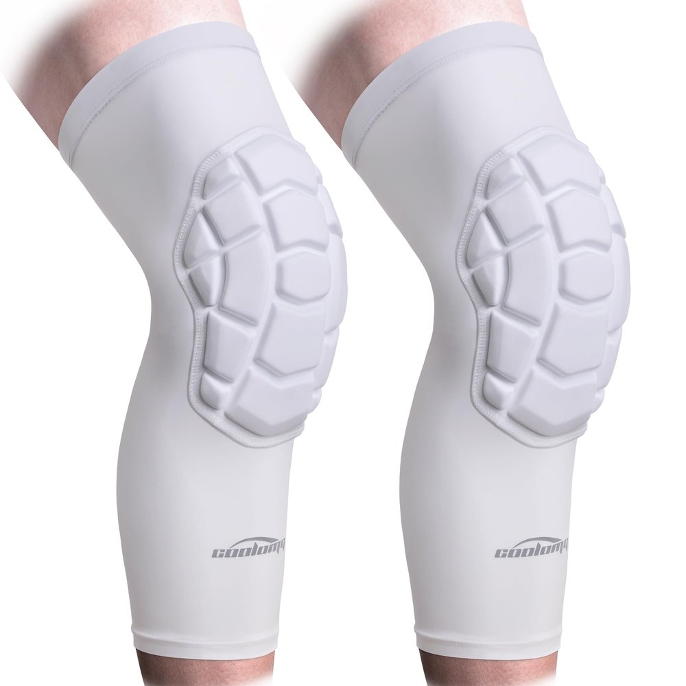 COOLOMG Knee Pads Wrestling Basketball Football Volleyball Youth Kids Adult Protective Knee Compression Sleeves White S