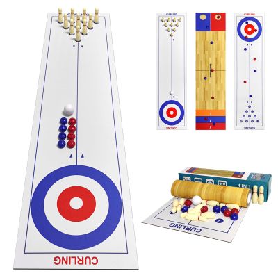 Naissgo 4-in-1 Tabletop Curling, Shuffleboard, Bowling & Cornhole Game - 47"(120x30cm) Family Game Set for All Ages - Easy Setup & Compact Design, Great for Home & Outdoor Fun