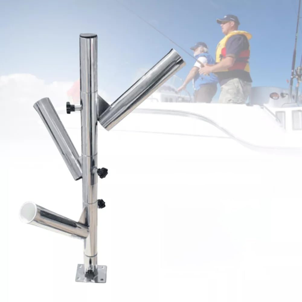 3-Tube Fishing Boat Rod Holder, Stainless Adjustable Marine Tree Type Stylish Rod Holder- Triple Rod Holder, Adjustable Swivel Vertical Fishing Rod Holder, Yacht Accessories, Fishing Rod Holders