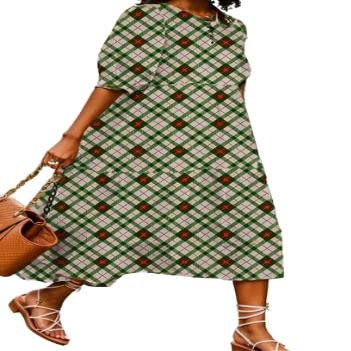 Akivide Women Casual Boho Floral Print Maxi Dress Summer Half Puff Sleeve Crewneck Tiered Swing Flowy Beach Loose Tshirt Long Dress Plus Size 2024
