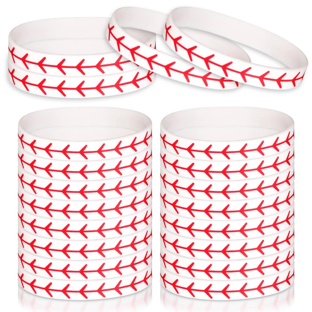 XIHIRCD 20pcs Baseball Bracelets, Silicone Softball Wristbands Motivational Sports Ball Bracelets Party Sports Events Team Favors for Men Women Baseball Players