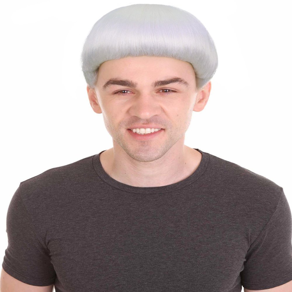 BC GOODS BY Adult Men's 9 Inch Halloween Retro Bowl Cut Wig  White Colors, Soft Synthetic Hair for Festivals & Anime Parties Flame-Retardant Synthetic Fiber