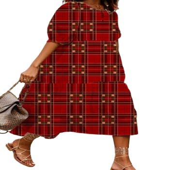Akivide Women Casual Boho Floral Print Maxi Dress Summer Half Puff Sleeve Crewneck Tiered Swing Flowy Beach Loose Tshirt Long Dress Plus Size 2024