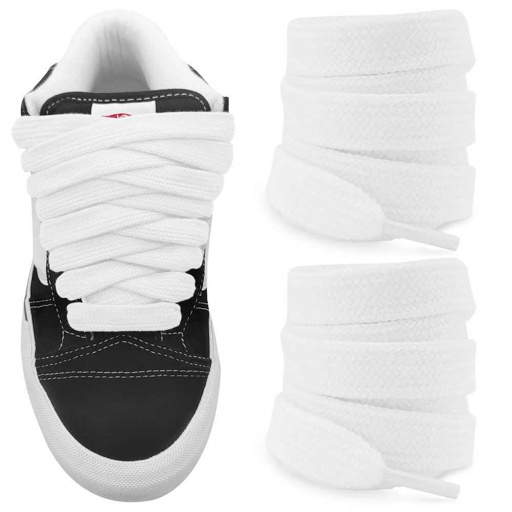 NDTEZUGT Fat Athletic Shoelaces for Skool Classic Skate Shoes, 5/8"(15mm) Wide Cotton Chunky Big Thick Replacement Laces (White, 63"/160cm)