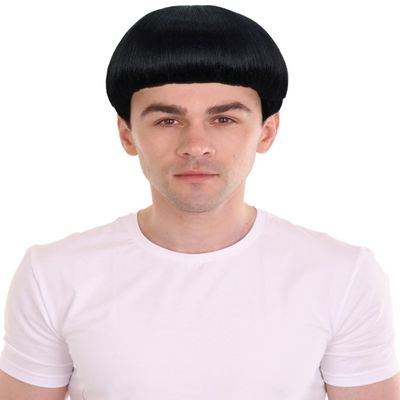 BC GOODS BY Adult Men's 9 Inch Halloween Retro Bowl Cut Wig Black Colors, Soft Synthetic Hair for Festivals & Anime Parties Flame-Retardant Synthetic Fiber
