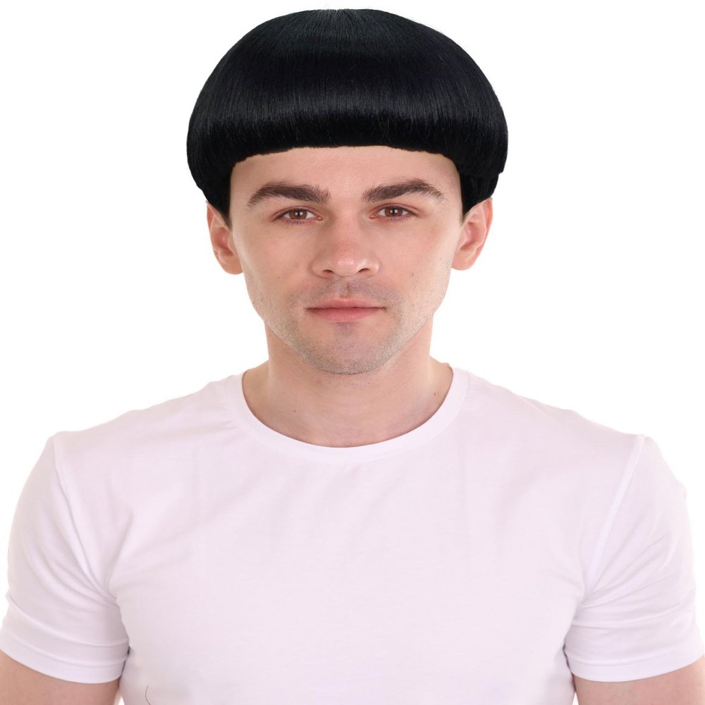 BC GOODS BY Adult Men's 9 Inch Halloween Retro Bowl Cut Wig  Black Colors, Soft Synthetic Hair for Festivals & Anime Parties Flame-Retardant Synthetic Fiber