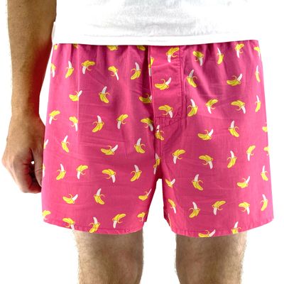 ROCK ATOLL Men's Fun Beagle Dog Shark Raccoon Pig Bison Print Boxer Shorts S-XXL (Large, Pink Banana Print)
