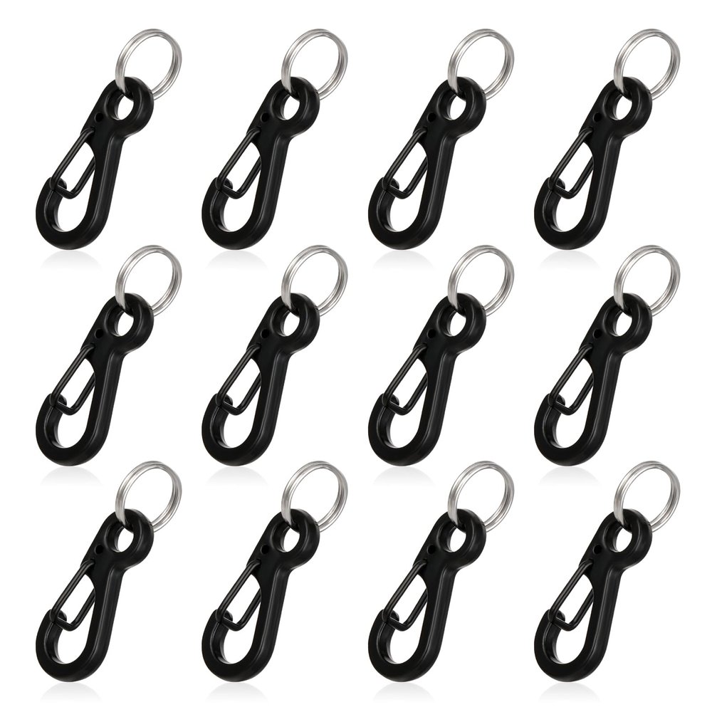 12Sets Mini Carabiner Clip Metal Spring Snap Hook 1 Inch Small Carabiner Clips Tiny Paracord Hanging Clips for Backpack Key Chain Dog Leash Fishing(Black)