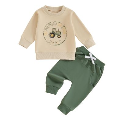 Kaipiclos Fall Toddler Baby Boy Clothes Long Sleeve Crewneck Sweatshirt and Pants Cute Winter Outfits 6 12 18 24 Month 3T 4T (Apricot, 12-18 Months)
