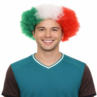 BC GOODS BY Adult Unisex Italy Jumbo Sport Fun Wigs | Afro Patriotic Wig with Breathable Capless Cap for Men and Women| Synthetic Fiber Wig Perfect for Sport's and Halloween Cosplay