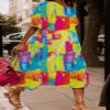Akivide Women Casual Boho Floral Print Maxi Dress Summer Half Puff Sleeve Crewneck Tiered Swing Flowy Beach Loose Tshirt Long Dress Plus Size 2024 view 2