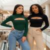ALGALAROUND Short Long Sleeve Shirts for Women Basic Mock Turtle Neck Cut Out Tops Going Out T-Shirt Tee view 3