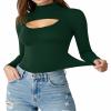 ALGALAROUND Short Long Sleeve Shirts for Women Basic Mock Turtle Neck Cut Out Tops Going Out T-Shirt Tee view 4