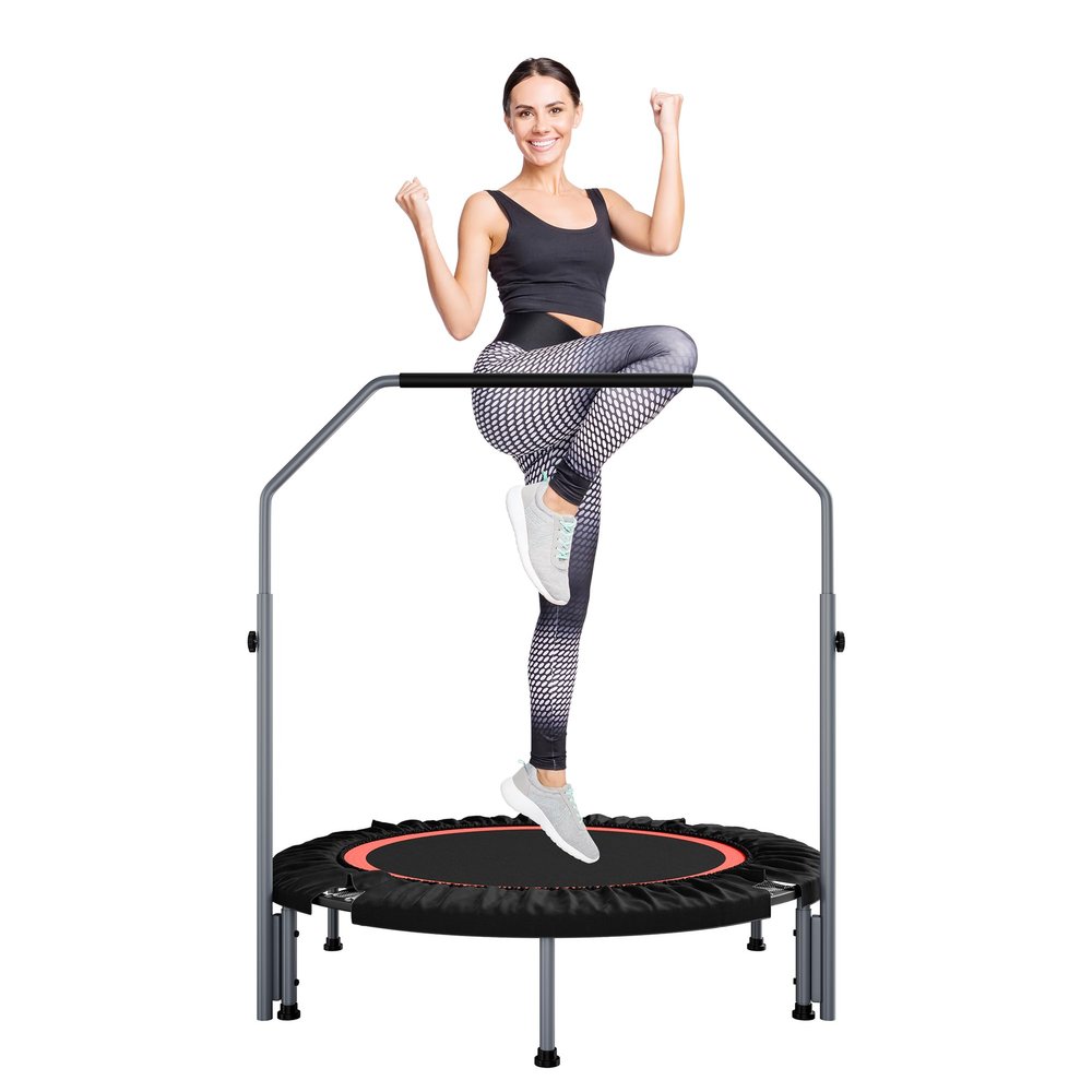 ALTLER 40"/48" Foldable Mini Fitness Rebounder with Adjustable Foam Handle, Max Load 330/440 lbs, Indoor Cardio Exercise Rebounder for Adults