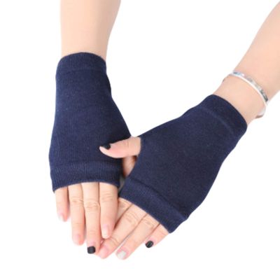 BLULILY Unisex Cotton Knitted Fingerless Gloves Solid Color Stretchy Thumb Hole Wrist Length Driving Mittens Hand Warmers