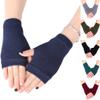 BLULILY Unisex Cotton Knitted Fingerless Gloves Solid Color Stretchy Thumb Hole Wrist Length Driving Mittens Hand Warmers view 2