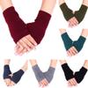 BLULILY Unisex Cotton Knitted Fingerless Gloves Solid Color Stretchy Thumb Hole Wrist Length Driving Mittens Hand Warmers view 3